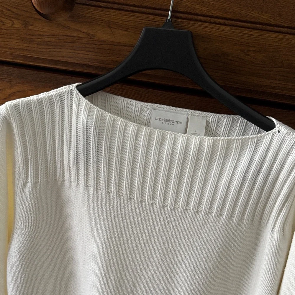 Liz Claiborne Women's Sweater. Boat Neck Style Cream Size Large - Picture 3 of 6